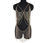 HAODUOO Necklaces Women Metal Tassel Body Chain Suit Chest Chain Gothic Punk Girl Festival Accessories Club Outdoor
