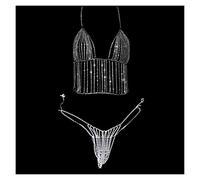 HAODUOO Rhinestone Bra Thong Jewelry for Women Luxury Body Jewelry Chain Harness Crystal Bikini Underwear