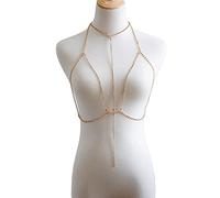 HAODUOO Sexy Crystal Bra Slave Harness Chain Women Rhinestone Choker Necklace Rhinestone Bikini Beach Fashion Body Jewelry 2021(Gold)