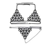 HAODUOO Sexy Luxury Heart Crytal Bikini Harness for Women Fashion Lingerie Chain Bling Rhinestone Bra and Thong Set Jewelry(B,7)