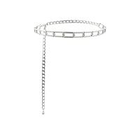 HAODUOO Silver Single Layer Waist Chain Women's Rectangular Ring Buckle Chain Universal Matching Jeans