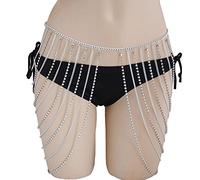 HAODUOO Summer Beach Hot Sexy Crystal Thigh Leg Body Chain Beach Jewelry Bikini Belly Body Waist Link Sexy Necklace for Women(Silver)