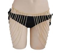 HAODUOO Summer Beach Hot Sexy Crystal Thigh Leg Body Chain Beach Jewelry Bikini Belly Body Waist Link Sexy Necklace for Women(Metallic)