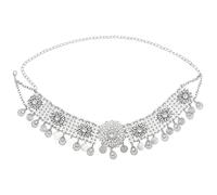 HAODUOO Vintage Metal Belly Chains for Women Carved Flower Dance Waist Chain Coin Tassel Dress Belt Crystal Body Gift