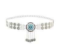 HAODUOO Vintage Silver Color Metal Belly Waist Body Chains for Women Coin Tassel Dance Dress Belt Waist Body