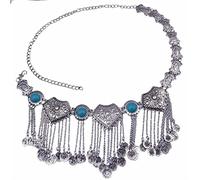 HAODUOO Waist Chain Flower Turkish Bohemian Dress Belt Belly Dance Waist Chain Coins Sexy Body Woman(Black)