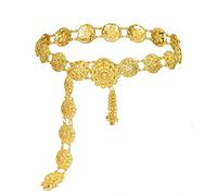 HAODUOO Waist Chain Gold Silver Color Metal Belly Chains for Women Carved Flower Belly Dance Dress Belt Chain Bohemian Turkish Indian Jewelry Woman(Gold)