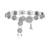 HAODUOO Waist Chain Gold Silver Color Metal Belly Chains for Women Carved Flower Belly Dance Dress Belt Chain Bohemian Turkish Indian Jewelry Woman(Silver)