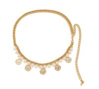 HAODUOO Waist Chain Gypsy Lady Women Dance Belly Belt Hip High Chunky Waist Chain Coin Tassel Imitation Dress Decorative Woman(Gold)