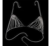HAODUOO Waist Chain Rhinestone Bra Chain Beach Jewelry Body Shiny Crystal Bra Chest Beach Bralette Harness Bikini Body Sexy Chain Woman(Silver)