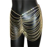 HAODUOO Waist Chain Sexy Body Chain Women The Mini Skirt Short Skirt Jewellery Thongs Golden Rhinestone Party Woman(Gold)