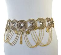 HAODUOO Waist Chain Turkish Vintage Beach Belly Dance Body Chains Hollow Flower Color Coin Long Tassel Belt Waist Chains India Woman(Silver)