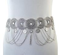 HAODUOO Waist Chain Turkish Vintage Beach Belly Dance Body Chains Hollow Flower Color Coin Long Tassel Belt Waist Chains India Woman(Bronze)