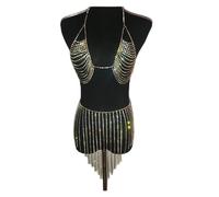 HAODUOO Woman Full Rhinestone Bikini Crystal Bras Underwear for Women Body Jewelry Sexy Waist Chain Strap Bra Tassel Skirt Beach for Women Sexy