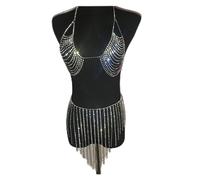 HAODUOO Woman Full Rhinestone Bikini Crystal Bras Underwear for Women Body Jewelry Sexy Waist Chain Strap Bra Tassel Skirt Beach for Women Sexy