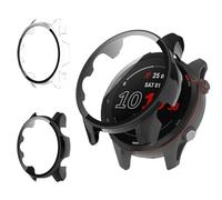 Haofun 2 Piezas Funda Compatible con Garmin Forerunner 255/255 Music, para Protector Pantalla Cristal Templado HD Protección Completa PC Dura Estuche Case - Negro + Transparente