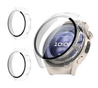 Haofun 2 Piezas Fundas Compatible con Huawei Watch 5 46mm, para Protector Pantalla Cristal Templado HD Protección Completa PC Dura Estuche Case - Transparente*2