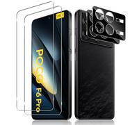 Haofun 2 Piezas Protector de Pantalla para Xiaomi Poco F6 Pro 5G con 2 Piezas Protector de Lente de Cámara (Negro), Ultra HD Cristal Templado, Anti Arañazos, Sin Burbujas, Dureza 9H Vidrio Templado