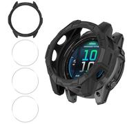 Haofun Funda Compatible con Garmin Fenix E 47mm, para Protector Pantalla Cristal Templado HD Protección*3, Negro Completa PC Dura Estuche Case*1