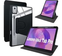 Haofun Funda para Lenovo Idea Tab Pro, Cover Protectora Giratoria 360 Grados con Soporte Plegable/Ranura para bolígrafo, Funda de Cuero PU + Acrílico Transparente, Negro