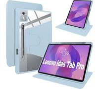 Haofun Funda para Lenovo Idea Tab Pro, Cover Protectora Giratoria 360 Grados con Soporte Plegable/Ranura para bolígrafo, Funda de Cuero PU + Acrílico Transparente, Azul