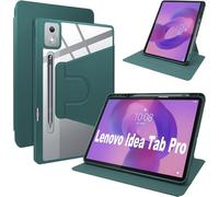 Haofun Funda para Lenovo Idea Tab Pro, Cover Protectora Giratoria 360 Grados con Soporte Plegable/Ranura para bolígrafo, Funda de Cuero PU + Acrílico Transparente, Verde