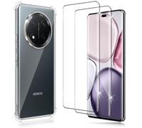 Haofun Protector de pantalla de cristal templado para Honor Magic 7 Lite 5G con funda [2+1], protector de pantalla ultratransparente, funda de TPU suave, dureza 9H, protección completa