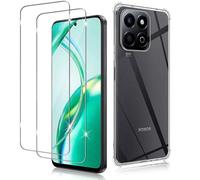 Haofun Protector de Pantalla para Honor 200 Smart, 2 Piezas Cristal Templado y 1 Funda, Dureza 9H Ultra Vidrio Templado Ultra Clara, Transparente Carcasa Anti-Amarillo Antichoques Case Slim