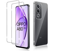 Haofun Protector de Pantalla para OPPO A80 5G, 2 Piezas Cristal Templado y 1 Funda, Dureza 9H Ultra Vidrio Templado Ultra Clara, Transparente Carcasa Anti-Amarillo Fundas Antichoques Case Slim