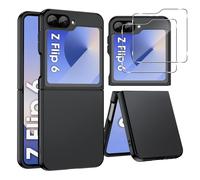 Haofun Protector de Pantalla para Samsung Galaxy Z Flip 6 Funda, 2 Piezas Cristal Templado y 1 Funda, Dureza 9H Ultra Vidrio Templado Ultra Clara, Funda PC Slim Carcasa Fundas Antichoques Case, Negro