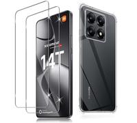 Haofun Protector de Pantalla para Xiaomi 14T, 2 Piezas Cristal Templado y 1 Funda, Dureza 9H Ultra Vidrio Templado Ultra Clara, Transparente Carcasa Anti-Amarillo Fundas Antichoques Case Slim