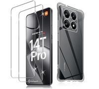Haofun Protector de Pantalla para Xiaomi 14T Pro, 2 Piezas Cristal Templado y 1 Funda, Dureza 9H Ultra Vidrio Templado Clara, Transparente Carcasa Anti-Amarillo Fundas Antichoques Case Slim