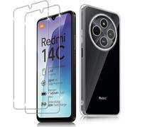 Haofun Protector de Pantalla para Xiaomi Redmi 14C 4G / Poco C75, 2 Piezas Cristal Templado y 1 Funda, Dureza 9H Ultra Vidrio Templado Ultra Clara, Carcasa Anti-Amarillo Fundas Antichoques Case Slim
