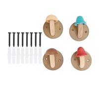 Haofy 4 Ganchos de Madera para Abrigos con Forma de Seta, Rústicos, Montados en la Pared, con Tornillos, Ganchos Coloridos de Madera Maciza para Decoración de Entrada de Baño y