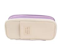 Haofy Bolsa Grande para Bolígrafos, Lona de Estilo Sencillo con Gran Capacidad para Escuela, Oficina o Viajes, 22 X 11 X 6,5 Cm (Púrpura y Beige)