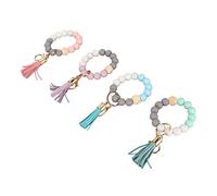 Haofy Braceleta de Llavero Redonda de Piedra Preciosa, 4 Piezas Colorido Pulsera de Llavero Decoración Accesorios de Accesorios Estilo Cuentas de Silicona de Metal Broche de Pulsera de Cuentas para