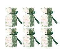 Haofy Cajas de Dulces con Patrón de Hojas Verdes, 50 Juegos de Cajas de Regalo con Forma de Jarrón con Cinta, Papel Duro de 2,0 X 2,0 X 4,9 Pulgadas para Bodas, Cumpleaños, Navidad, Aniversarios