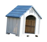 Haofy Casa de Plástico para Perros con 5 Pilares de Soporte Reforzados y Base Elevada de 7 Cm para Perros Medianos y Grandes, Refugio Interior Exterior (Blue)