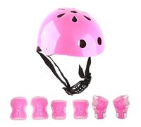 Haofy Conjunto de Equipo de Protección para Casco para Niños, Cubierta de ABS Rosa con Esponja Suave y Espesa y Respiraderos, Juego de Casco Rodilleras para Patinaje, Ciclismo, Scooter para Niños