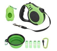 Haofy Correa Retráctil para Perros con Antideslizante, 16 Pies, Perros Pequeños y Medianos, Incluye Cuenco Plegable y Dispensador de Bolsas de Basura (Green)