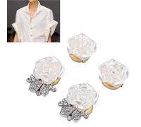 Haofy Cubiertas de Botones, 4 Uds., Rosa Blanca, Elegante, Desmontable, Flor de Diamantes de Imitación, Clip para Manualidades, Costura, Decoración de Ropa, Hombres y Mujeres