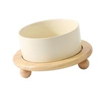 Haofy Cuenco Elevado para Gatos, Platos de Cerámica con Soporte de Madera de 8 Pulgadas de Alto para una Postura Natural para Comer, Reduce los Vómitos y los Derrames, Adecuado para Gatos de (Beige)