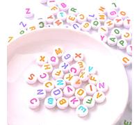 Haofy Cuentas del Alfabeto de 6 Mm de Acrílico para Hacer Joyas de Bricolaje, Cuentas de Letras, Cuerda Lisa Redonda Multicolor, 100 Piezas para Noches de Manualidades, Joyería Personalizada