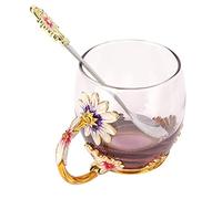 Haofy Elegante Juego de Tazas de té con Flores Vivas, Material de Vidrio No Tóxico, Adecuado para café y Bebidas, Regalos Festivos de Navidad (Marrón estilo crisantemo 320ML)