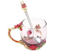 Haofy Elegante Juego de Tazas de té con Flores Vivas, Material de Vidrio No Tóxico, Adecuado para café y Bebidas, Regalos Festivos de Navidad (Rosa Roja 320ML)