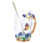 Haofy Elegante Juego de Tazas de té con Flores Vivas, Material de Vidrio No Tóxico, Adecuado para café y Bebidas, Regalos Festivos de Navidad (Rosa Azul 350ML)