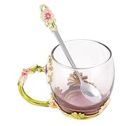 Haofy Elegante Juego de Tazas de té con Flores Vivas, Material de Vidrio No Tóxico, Adecuado para café y Bebidas, Regalos Festivos de Navidad (Crisantemo Verde 320ML)