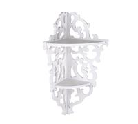 Haofy Estante Esquinero de Madera Blanca de 2 Niveles, Unidad de Almacenamiento de Baño Tallada, Soporte de Exhibición Moderno para Cocina y Baño, Organizador Decorativo Montado en la Pared