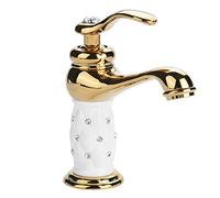 Haofy Grifo de baño, Grifo Mezclador de latón Macizo Grifo de Agua fría/Caliente con Adornos para Lavabo para Hotel, hogar, baño, Cocina, Uso(Dorado)