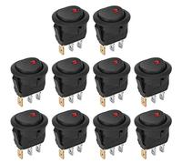 Haofy Interruptor de Palanca de Encendido/apagado Redondo de Alto Rendimiento, Luz Roja para Uso Automotriz, 10 Piezas, Terminal Plateado de 3 Pines